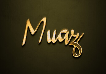 Old gold text effect of name Muaz with 3D glossy style Mockup.