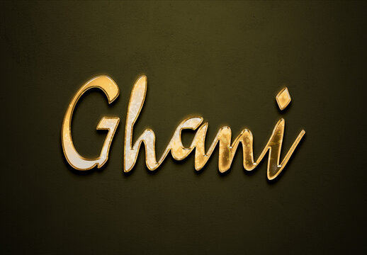 Old gold text effect of name Ghani with 3D glossy style Mockup.