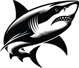 modern and simple shark silhouette, a negatively spaced shark in black color  icon vector temple, export wild shark 