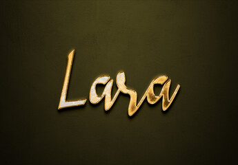 Old gold text effect of name Lara with 3D glossy style Mockup.
