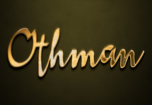 Old gold text effect of name Othman with 3D glossy style Mockup.