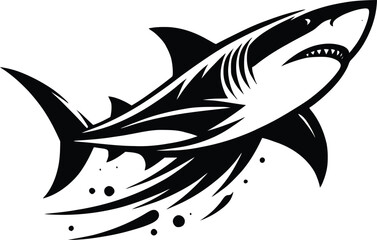 modern and simple shark silhouette, a negatively spaced shark in black color  icon vector temple, export wild shark 