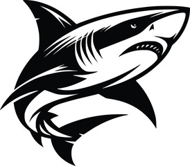 modern and simple shark silhouette, a negatively spaced shark in black color  icon vector temple, export wild shark 
