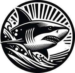 modern and simple shark silhouette, a negatively spaced shark in black color  icon vector temple, export wild shark 