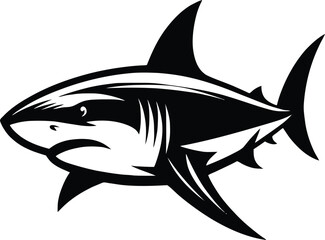 modern and simple shark silhouette, a negatively spaced shark in black color  icon vector temple, export wild shark 