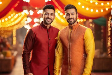 Two young indian men in traditional wear