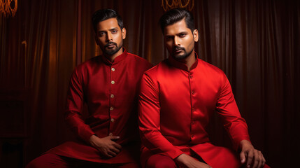 Obraz premium Two young indian men in traditional wear
