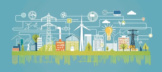 Naklejka premium Exploring Benefits and Applications of Smart Grid Technology in Renewable Energy Systems - Informative Infographic