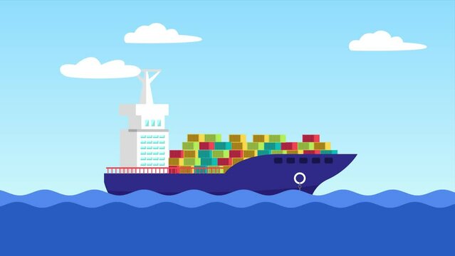 International logistics and cargo delivery concept. Full length animation illustration. High quality 4k footage.