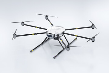 Drone with spinning propellers isolated