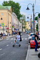 Fototapeta premium person walking on the street