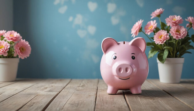 Cochon tirelire rose sur le plancher