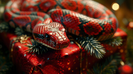 snake in a christmas background