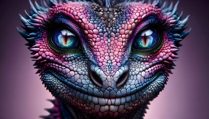 Naklejka premium Fotografía, criatura mística, reina, rey, dragón, joyas, escamas, majestuoso, detallado, colores vibrantes, arte digital, surrealismo, mágico, deslumbrante, elegante, místico, extraterrestre