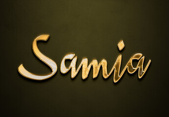 Old gold text effect of name Samia with 3D glossy style Mockup.