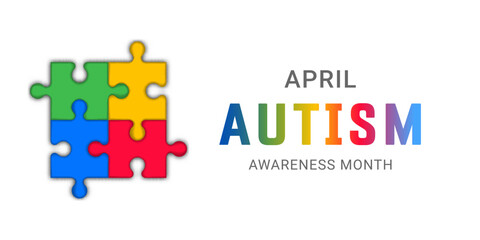 World April Autism Awareness Month banner with 3d puzzle. Web banner Background template