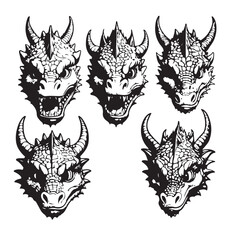 vector spooky head dragon monochrome style
