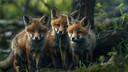 Fototapeta premium Red fox kits together in the horror scene very detailed and realistic shape