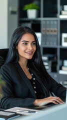 Fototapeta premium Smiling Female Accountant Portrait., Professional Environment, Diverse Workforce, Corporate Photography, Team Collaboration, Engaged Employees, Authentic Work Settings.