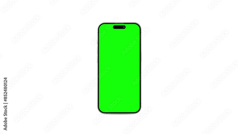Poster iPhone Mockup with green screen isolated on white background. 4K animation with mobile phone mockup and motion zoom effect