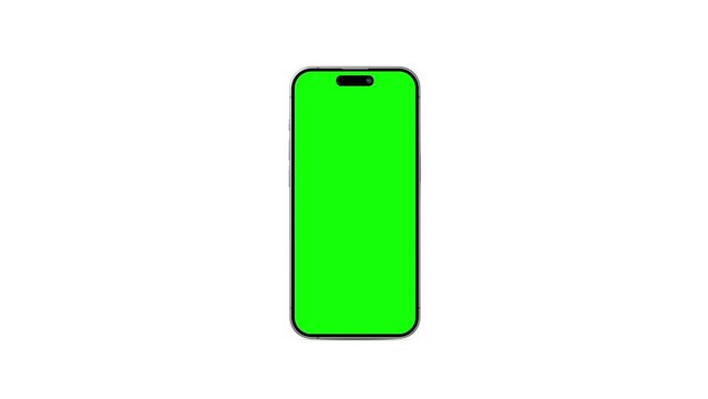 iPhone Mockup with green screen isolated on white background. 4K animation with mobile phone mockup and motion zoom effect