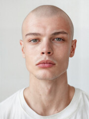 Obraz premium Bald young man with a bright personality. Stylish bald-headed person on white background