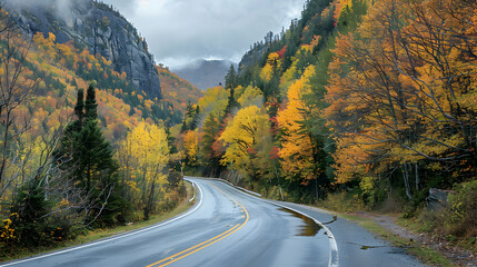 Fototapeta premium Winding Road Through Autumn Foliage - Realistic Photo