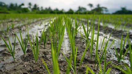 The Rice Begins Growing Rapidly in the Rice Field
