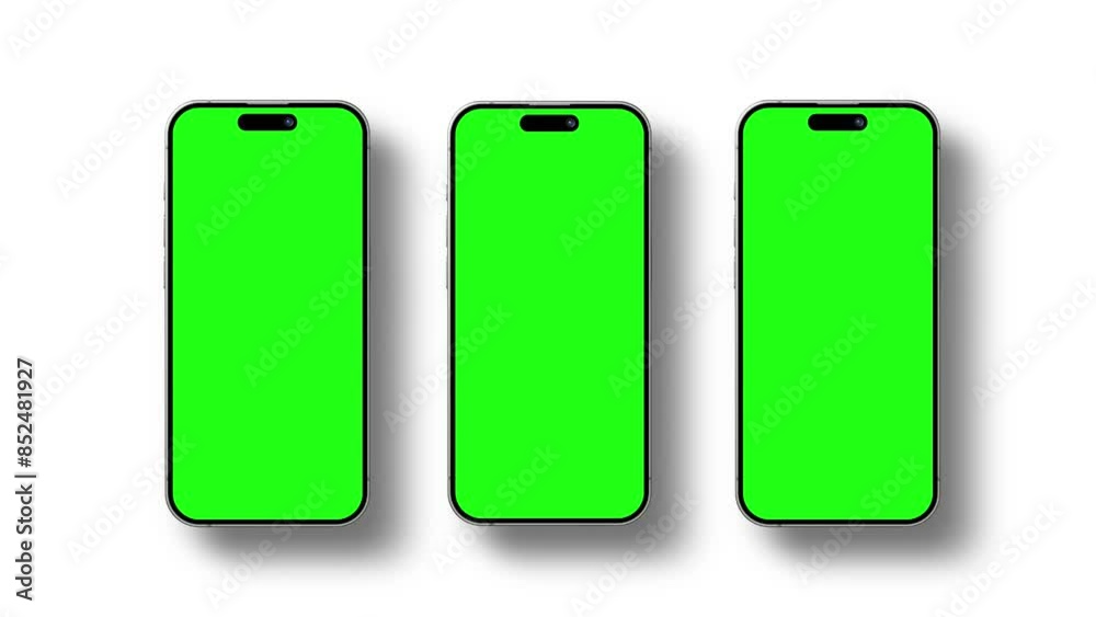 Poster iPhone Mockup with green screen isolated on white background. 4K animation with mobile phone mockup and motion zoom effect