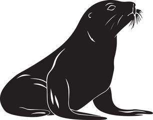 Sea Lion Silhouette Vector Illustration White Background