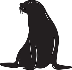 Sea Lion Silhouette Vector Illustration White Background