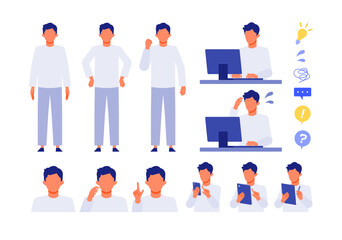 Working man. Concept for Problem Solving. Man cartoon character head collection set. People face profiles avatars and icons. Close up image of Problem Solving man.