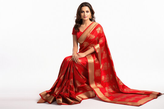 young beautiful indian woman in red color saree