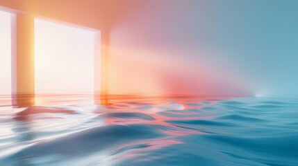 Obraz premium long exposure, gradient rich blue white and orange, horizontal speed of light, minimalist