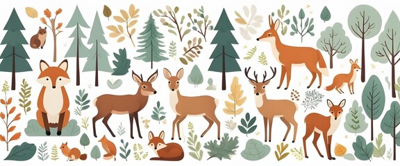 Naklejka premium 2D cartoon images of wild animals and mountain ranges