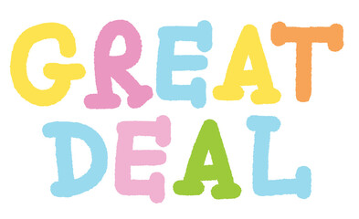 GREAT DEAL sale icon for pastel font, typography, promotion, marketing, business, communication, online shopping, campaign badge, sticker, ad template, social media, discount, web button, print, ads