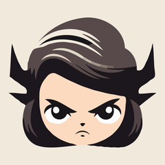 simple cartoon minimalist logo of An angry girl vector illustration design