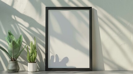 Mockup of empty black horizontal diploma frame on shelf or table