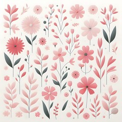 Seamless picture of pink flowers on white background