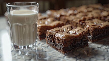 Homemade Delight A digital artwork of a brownie and a glass of milk, showcasing the homemade charm of the treat The scene is warm and inviting, evoking feelings of home and comfort 8K , high-resoluti 