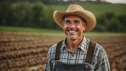 Fototapeta premium a farmer with smiling face in field a portrait type photo