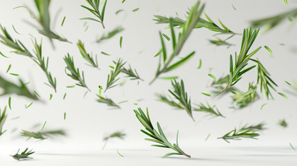 Obraz premium Rosemary Twigs Floating on Pure White Background
