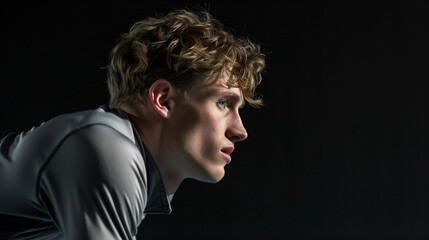 Obraz premium Profile Shot of a Male Model in a Fitted Grey Top