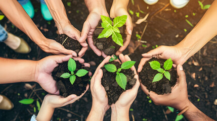 Hands Holding Green Saplings, Photo of Hands with Soil and Plants
