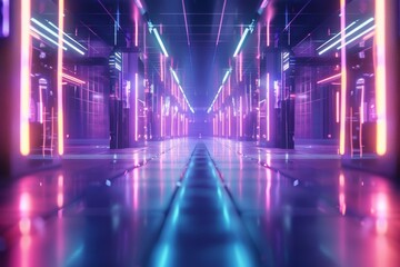 Fototapeta premium A vibrant and dynamic abstract digital background featuring futuristic neon lights in a mesmerizing array of colors, creating an immersive and high-tech atmosphere