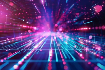 Fototapeta premium A vibrant and dynamic abstract digital background featuring futuristic neon lights in a mesmerizing array of colors, creating an immersive and high-tech atmosphere