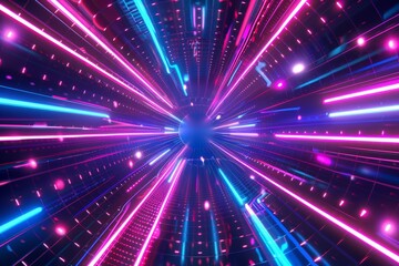 Naklejka premium A vibrant and dynamic abstract digital background featuring futuristic neon lights in a mesmerizing array of colors, creating an immersive and high-tech atmosphere