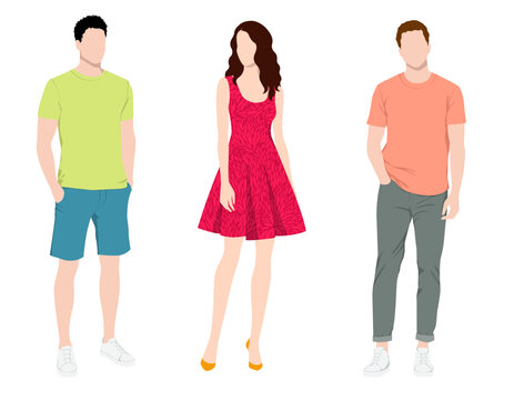 1498_Vector fashion illustration of two young handsome men and beautiful young woman
