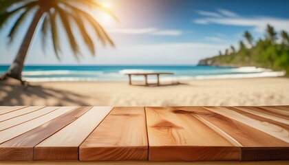 Obraz premium Beachside Serenity: Open Desk with Summer Landscape of Sea and Shore