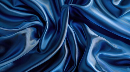 Fototapeta premium Blue silk fabric background in close up